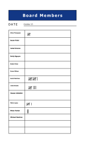 example of board meeting speakers tally with list of board members names and tally marks for the times they spoke